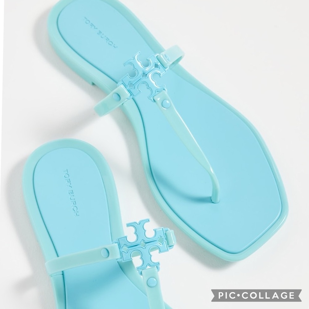 Tory Burch Light Blue Jelly Logo Thong Sandals